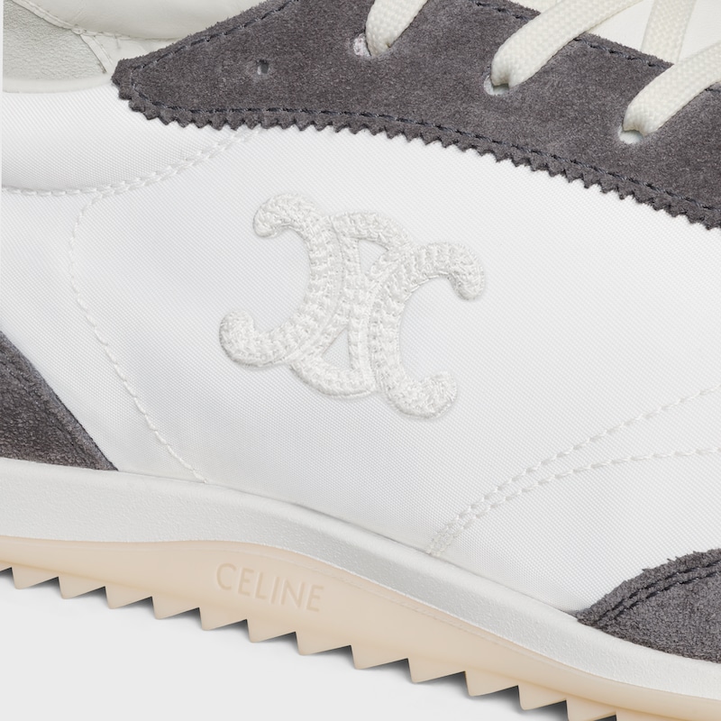 celine racer low schnÜrsneaker mit triomphe-motiven aus nylon wildleder und kalbsleder