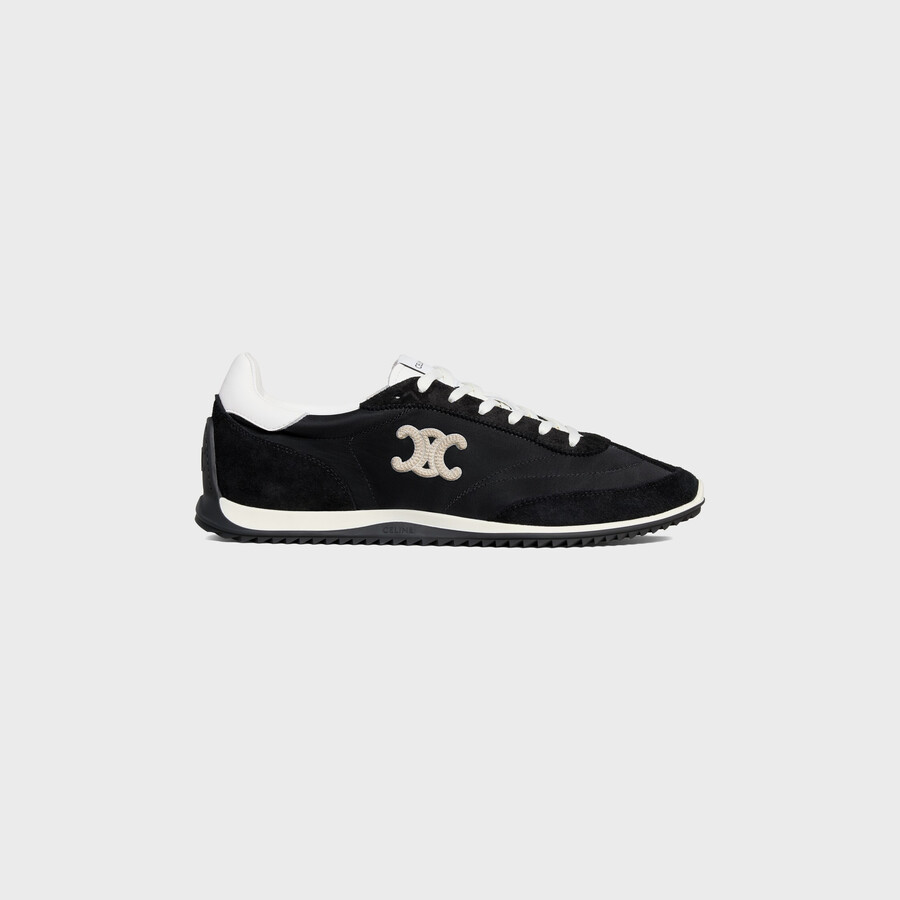 celine racer low schnÜrsneaker mit triomphe-motiven aus nylon wildleder und kalbsleder