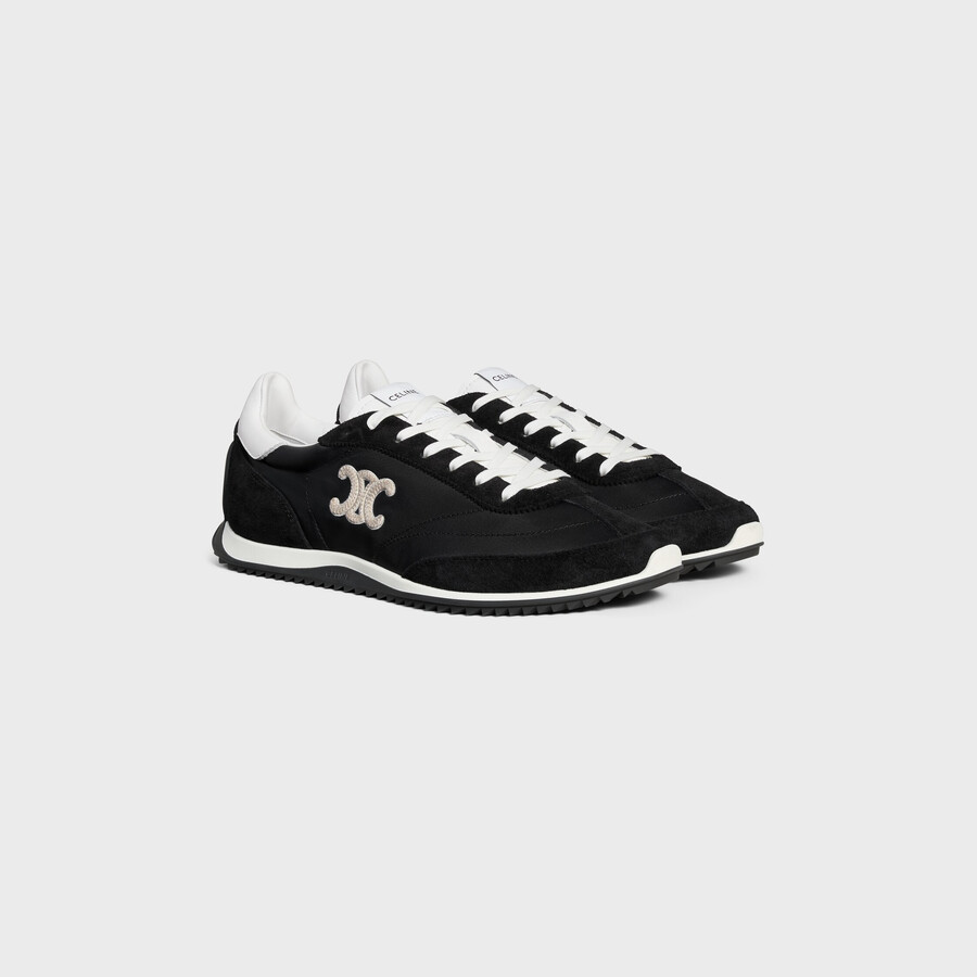celine racer low schnÜrsneaker mit triomphe-motiven aus nylon wildleder und kalbsleder