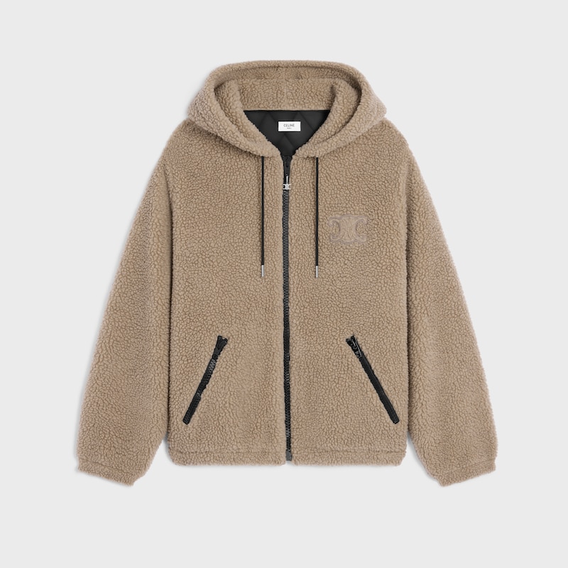 kapuzenjacke aus woll- und baumwollfleece