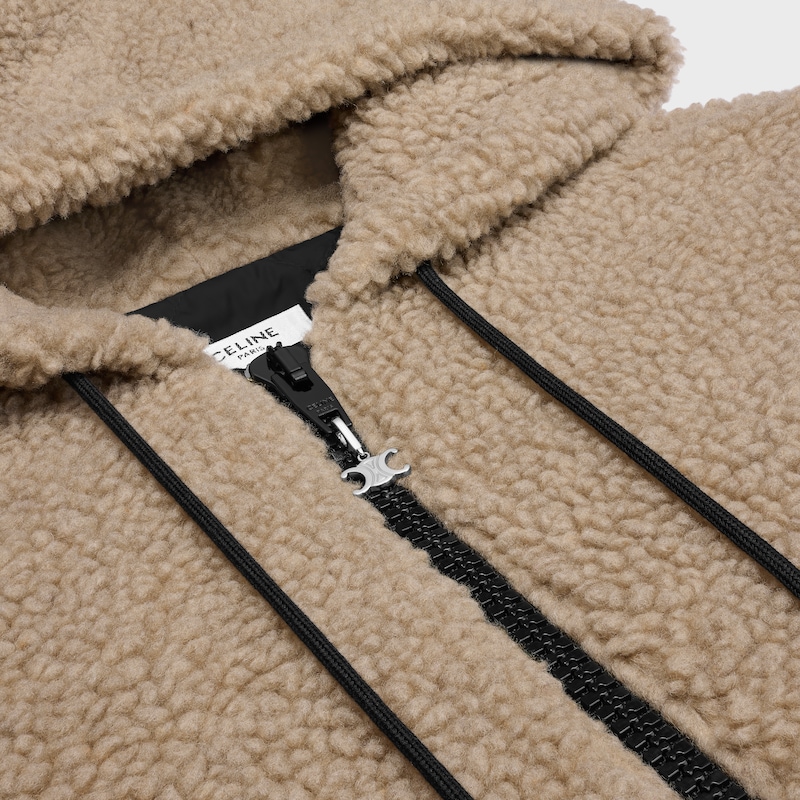 kapuzenjacke aus woll- und baumwollfleece