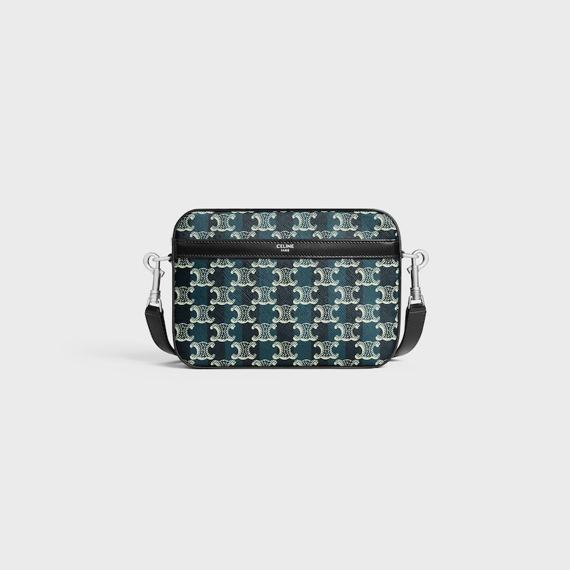 kleine messenger-tasche aus gestreiftem triomphe-canvas und kalbsleder