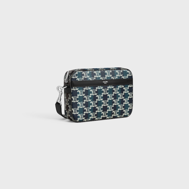kleine messenger-tasche aus gestreiftem triomphe-canvas und kalbsleder