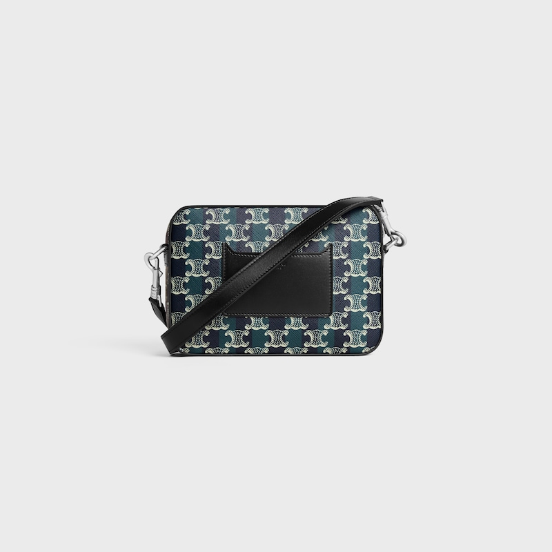 kleine messenger-tasche aus gestreiftem triomphe-canvas und kalbsleder