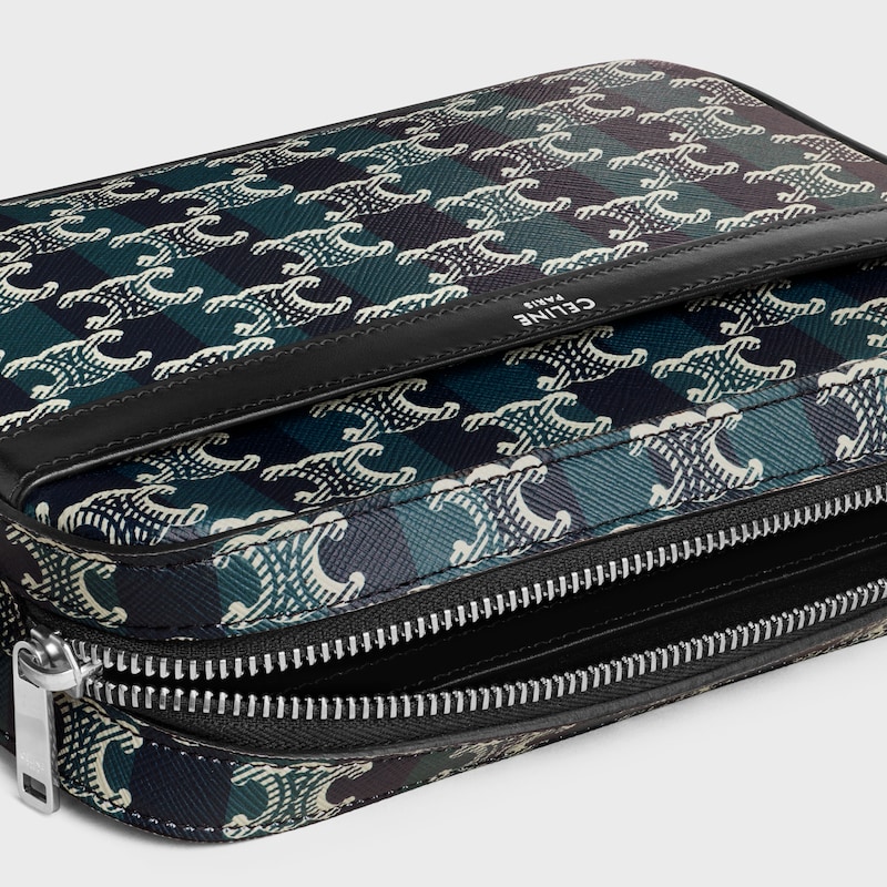 kleine messenger-tasche aus gestreiftem triomphe-canvas und kalbsleder